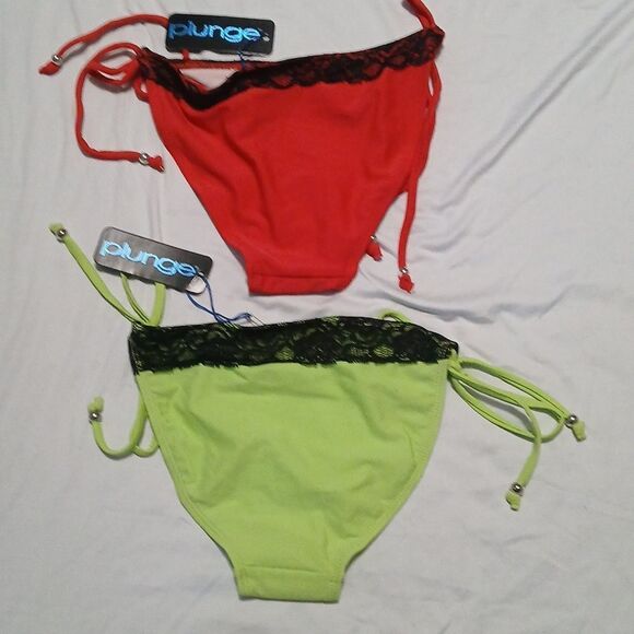 Plunge bikini bottoms dull red and lime green bottoms only both NWT Sz XS NWT - Picture 2 of 8